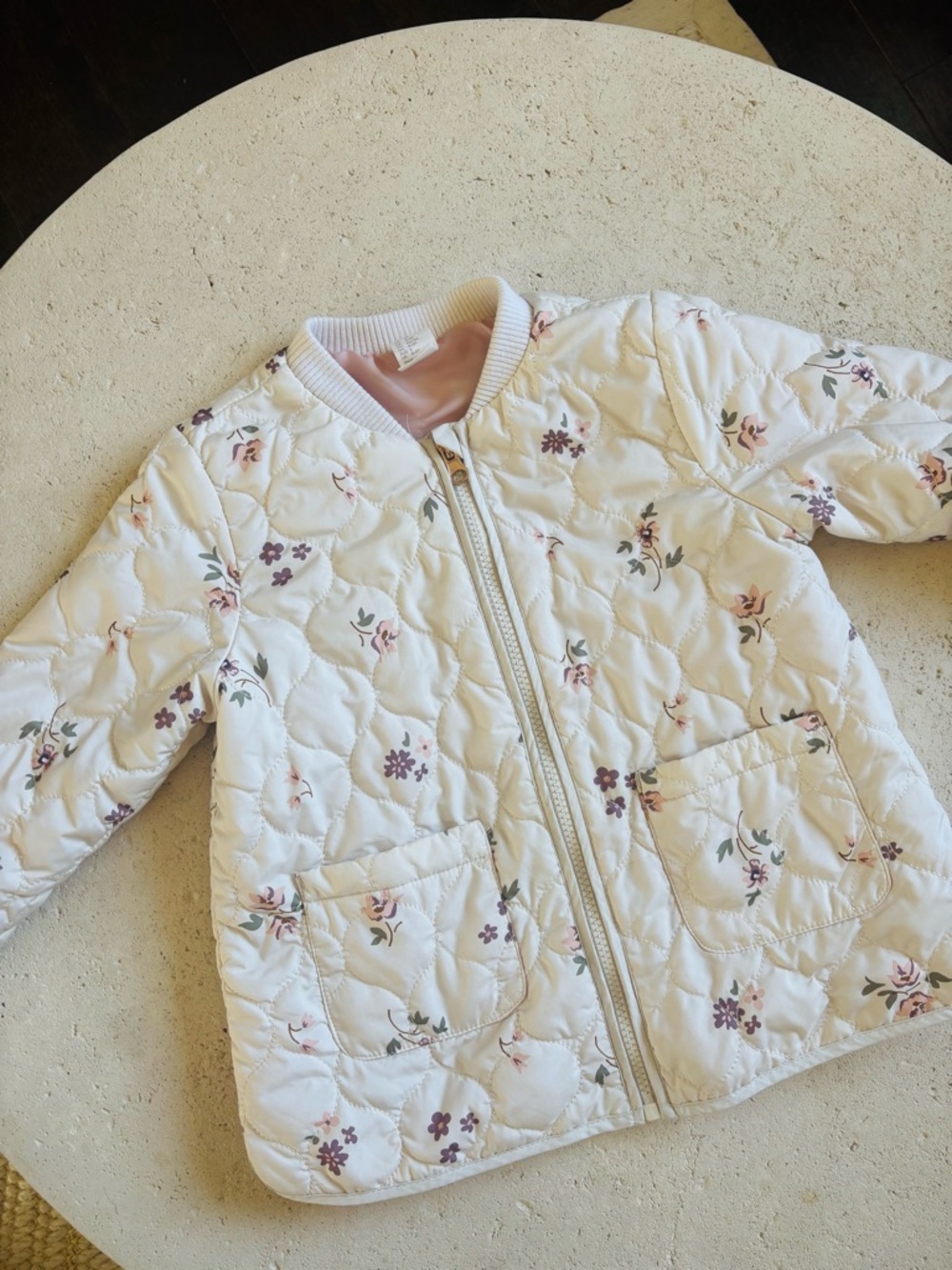 H&M Girls Floral Quilted Zip Jacket